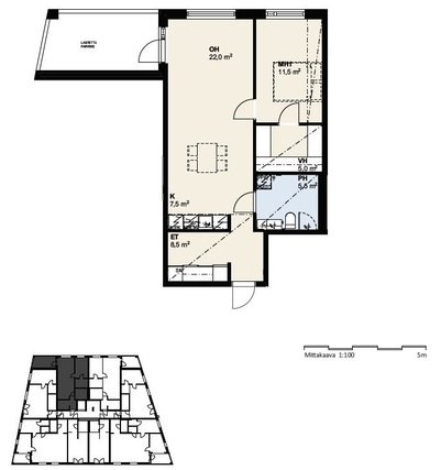 2h+k , block of flats, 940 €/m, 62 m2